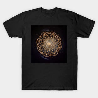 Flower of life mandala gold on black T-Shirt